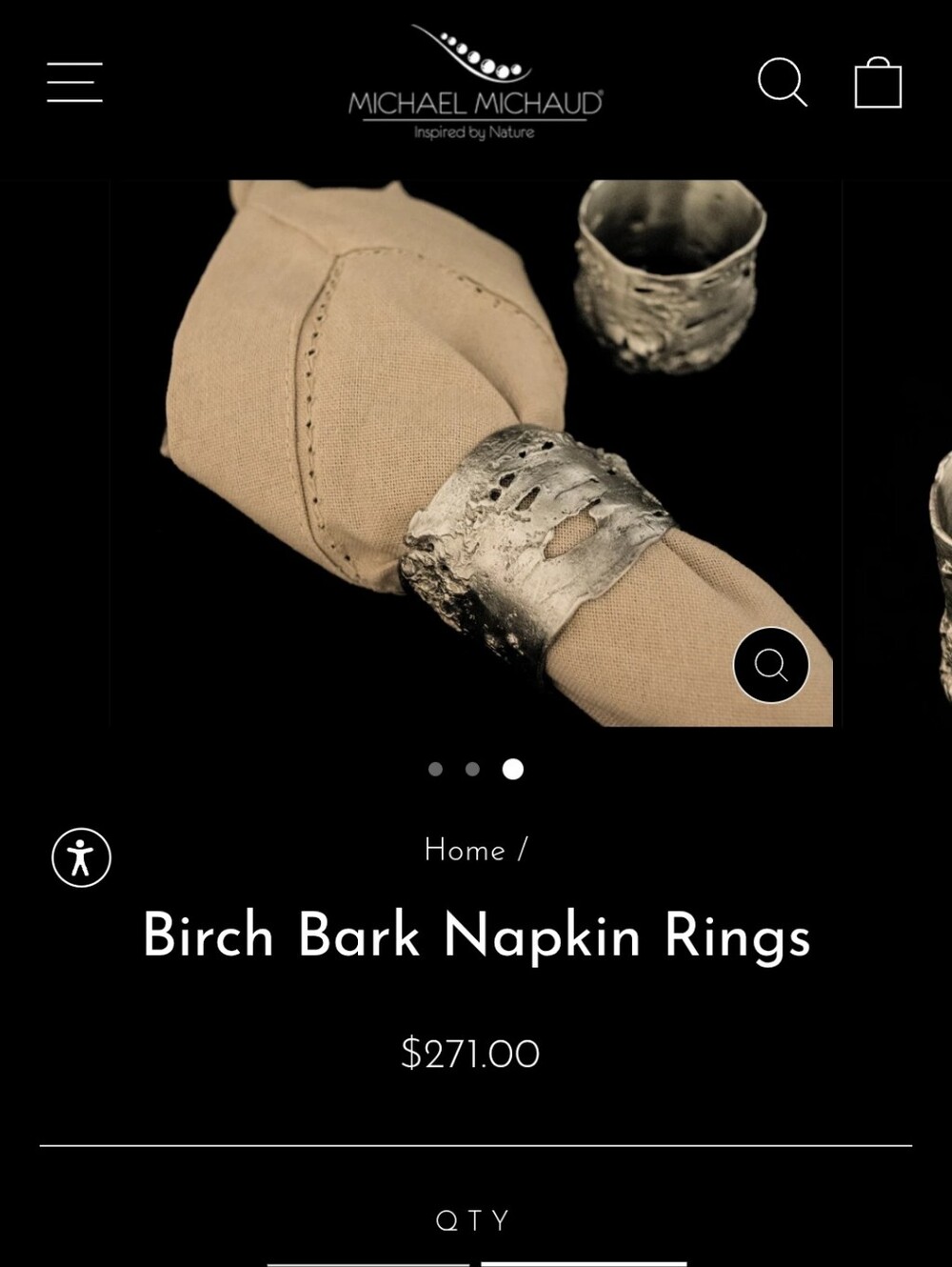 Michael Michaud Birch Bark Napkin Rings in Silver